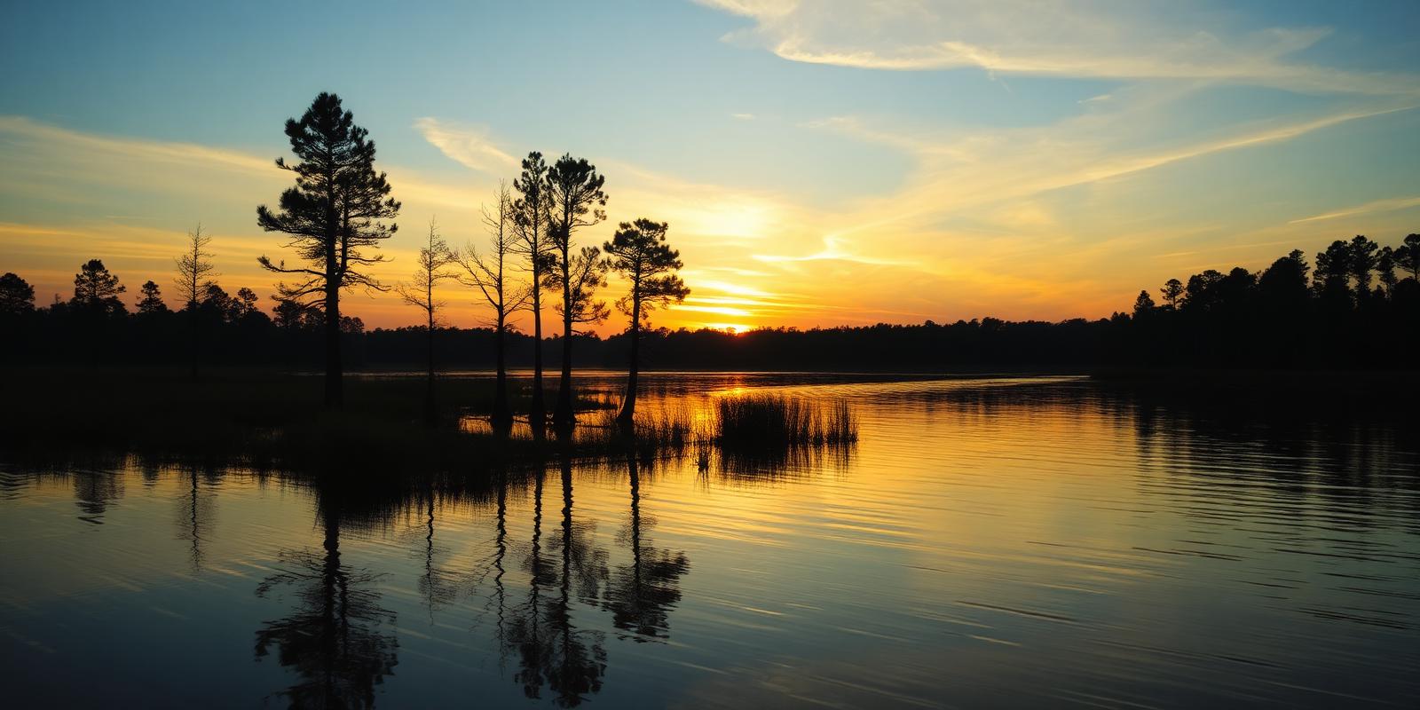 Sunset over the Wateree River near Camden in Kershaw County, South Carolina
